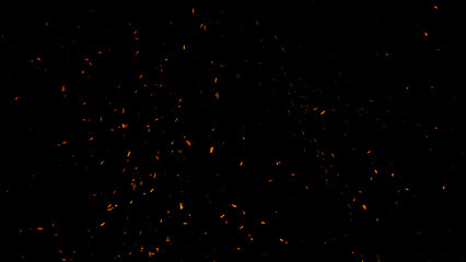 Fire embers particles texture overlays . Burn effect on isolated black background. Sparkle light effect.