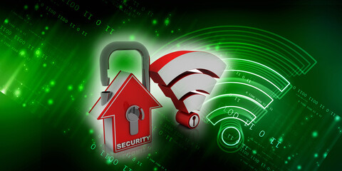 Aufkleber - 3d illustration WiFi symbol sign with home