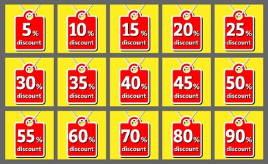 Wall Mural - Set of discount sale labels. Selling tags with numbers and percentage sign. Vector