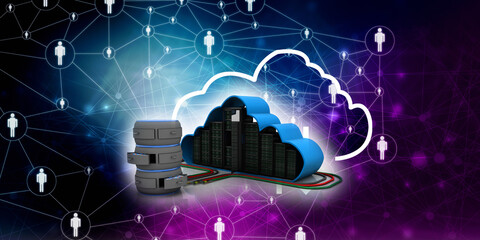Poster - 3d illustration Data center server connected database
