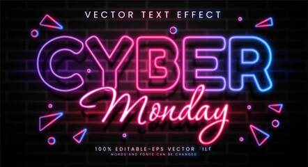 Wall Mural - Cyber monday editable text style effect. Glowing text with neon style, suitable for light theme.