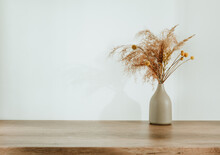 Dried Flowers Pampas Grass In The Ceramic Vase