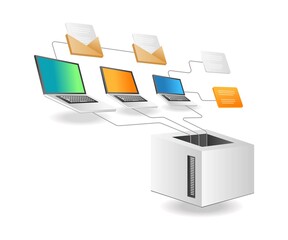 Aufkleber - Isometric illustration concept. Computer network data transfer to server