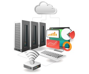 Aufkleber - Isometric illustration concept. Cloud server analysis network