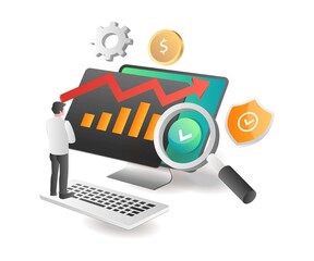 Poster - Isometric illustration concept. Business investment data analysis man