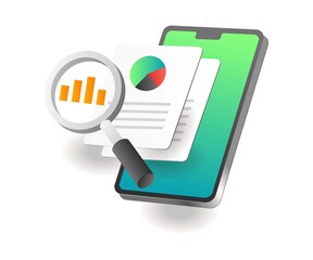 Aufkleber - Isometric illustration concept. Analysis smartphone app