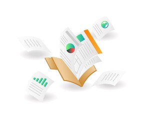 Aufkleber - Isometric illustration concept. Analysis data paper out of folder