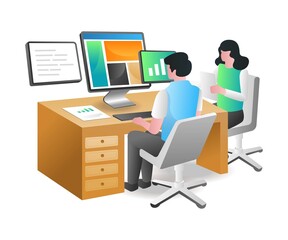 Aufkleber - A couple is designing a web application with a programming language