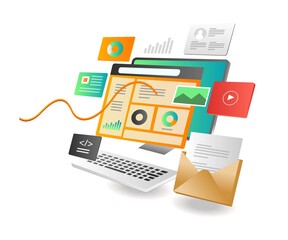 Aufkleber - Isometric illustration concept. Marketing optimization seo analysis data