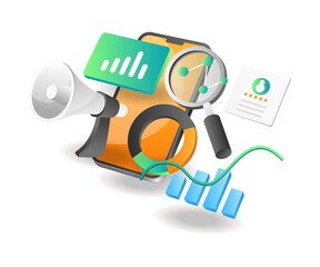 Poster - Isometric illustration concept. Digital marketing strategy seo optimization analysis