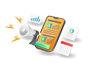 Poster - Isometric illustration concept. Digital marketing creative web design strategy