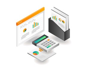 Aufkleber - Illustration isometric concept. Data analysis company office