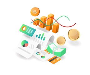 Aufkleber - Illustration isometric concept. business investment company income analyst data