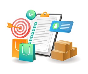 Poster - Illustration isometric concept. Business plan strategy data checklist