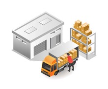 Isometric Illustration Concept. Pick Up Goods In Warehouse For Delivery