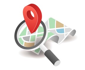 Poster - Isometric illustration concept. location finder map application with gps