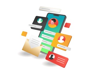 Poster - Isometric illustration concept. Account for multiple smartphone apps