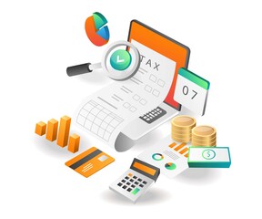 Poster - Illustration isometric concept. tax accounting analysis data for investment business company