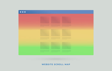 Poster - Scrollmap or website scroll heat map tool - type of web page heatmap that visually shows how far users scroll down a page. Digital Marketing SEO strategy increase conversions flat vector icon concept