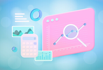 Fototapete - Digital business analytics, Ecommerce Metrics, big data. Digital marketing financial data report strategy, data analytics and web statistics illustration. Dashboard Graphics charts, graphs, diagram