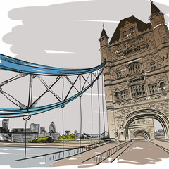 Wall Mural - London bridge hand drawn sketch, vector illustration