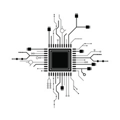 Poster - Abstract Black Simple Line Cpu, Computer, Technology Doodle Outline Element Vector Design Style Sketch Isolated On White Background Illustration