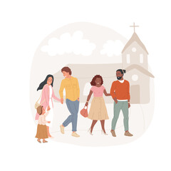 Poster - Local church abstract concept vector illustration. Families heading to the local church building, nicely dressed, Sunday mass, neighborhood social life, religious people abstract metaphor.