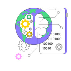 Poster - Technological singularity abstract concept vector illustration. Singularity, technological growth, post-human era, artificial intelligence evolution, uncontrollable progress abstract metaphor.