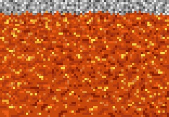 Poster - Lava magma pixel blocks pattern cubic game vector background. 8bit pixel lava level or magma underground mine craft, hell with red fire of volcano burn flames in cubic mosaic blocks pattern
