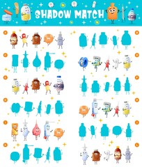 Aufkleber - Kids shadow match game worksheet with cartoon drugs, vector pill and medication characters. Find and connect correct silhouettes puzzle game with bottles of pills and capsules, adhesive plaster, drops
