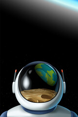 Wall Mural - astronaut helmet with reflected planets on it