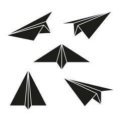 Poster - Paper airplanes set. Sending message black silhouettes fold planes collection. Vector isolated on white.