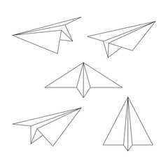 Poster - Paper line airplanes set. Sending message linear symbol collection. Vector isolated on white.