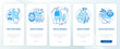 Aesthetic dentistry types blue onboarding mobile app screen. Veneers walkthrough 5 steps graphic instructions pages with linear concepts. UI, UX, GUI template. Myriad Pro-Bold, Regular fonts used