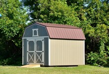 Outdoor Storage Shed. American Shed Is Typically A Simple, Single-story Roofed Structure In A Back Garden Or On An Allotment That Is Used For Storage, Hobbies, Or As A Workshop.	