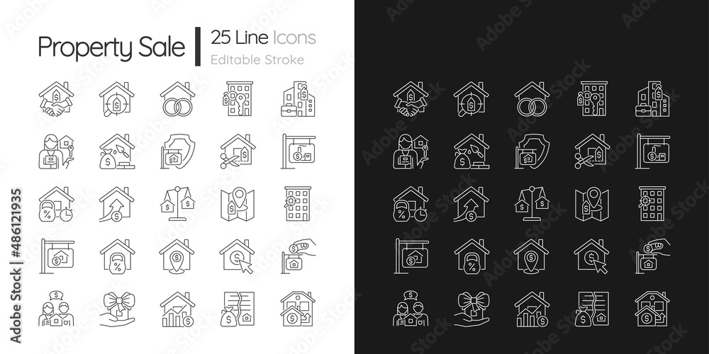 Property File Symbol Property sale linear icons set for dark, light mode. Real estate market ...