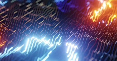 Aufkleber - Abstract printed circuit board. Technology, Electronics, Digital Data motion background. Neon lights, Big Data or Data science theme. 4K loop
