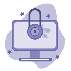 Aufkleber - Computer security vector illustration, flat cartoon design desktop pc with closed lock, concept of firewall protection, privacy access, private data, safety service or system