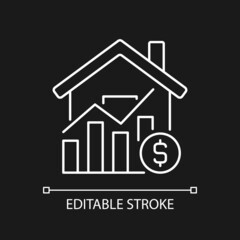 Poster - House market prices white linear icon for dark theme. Realty price increasing. Real estate purchasing. Thin line illustration. Isolated symbol for night mode. Editable stroke. Arial font used