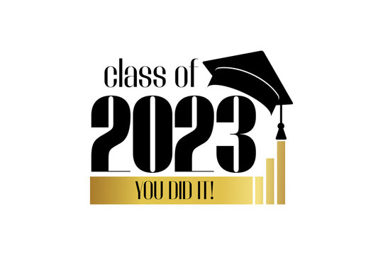 Wall Mural - Class of 2023. Number with education academic cap. Template for graduation party design, high school or college congratulation graduate, yearbook. Vector illustration.