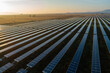 sunrise on solar panel field aerial view in Mexico