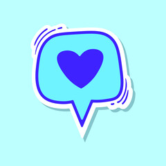 blue sticker speech bubble with love free vector