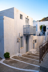 Naklejka na meble Greece, Milos island, Chora town, Plaka. Building stair in Melos Cyclades architecture.