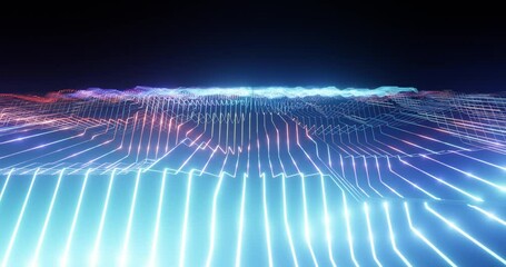 Poster - Network, wireless and IoT motion background. High Speed computer circuitry and network technology. Fast data stream. Neon LED lights. copy space. 4K loop.