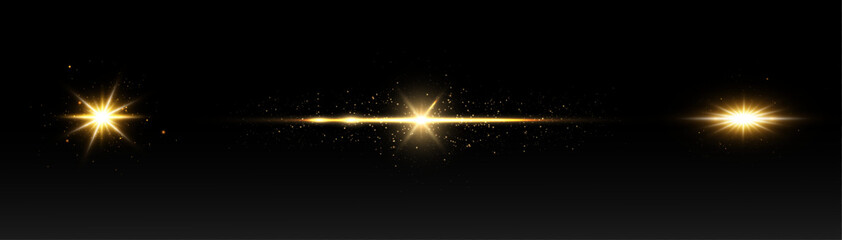 Leinwandbilder - Shining light effects isolated on dark background, glare, lines, golden light particles. Set of vector stars.