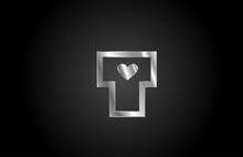 Metal T Love Heart Alphabet Letter Icon Logo Design. Creative Template For Business Or Company