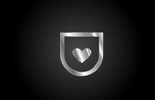 Metal U Love Heart Alphabet Letter Icon Logo Design. Creative Template For Business Or Company
