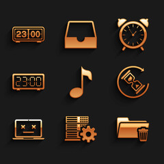 Poster - set music note, tone, server setting, delete folder, waiting, dead laptop and digital alarm clock ic