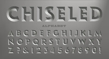 A Bold Sans Serif Alphabet With The 3d Visual Effect Of Being Chiseled In Stone. Good For Gravestone Or Mausoleum Lettering.
