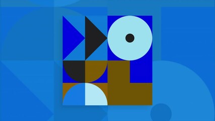 Poster - Blue background. Motion. An abstraction of small geometric shapes that change color and alternate.
